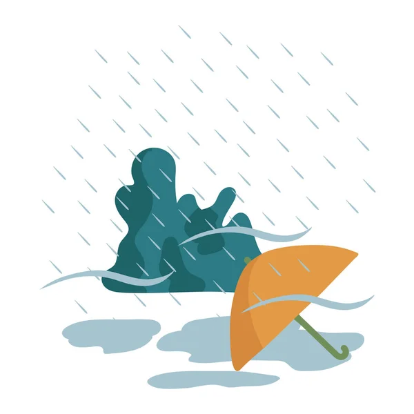 Illustration d'un parapluie jaune sous la pluie. L'image montre un phénomène météorologique avec un parapluie. L'illustration montre un phénomène météorologique. — Image vectorielle