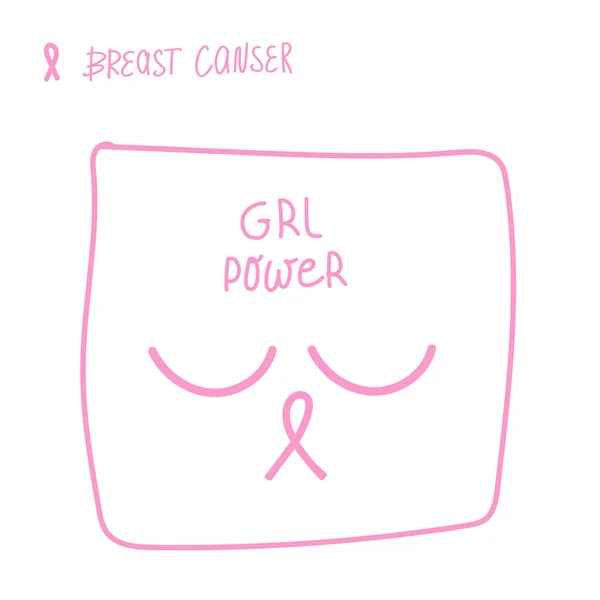 Ilustração da luta contra o câncer de mama. Mão com uma fita rosa. O dia mundial contra o cancro da mama. Motivação e apoio das mulheres . — Vetor de Stock