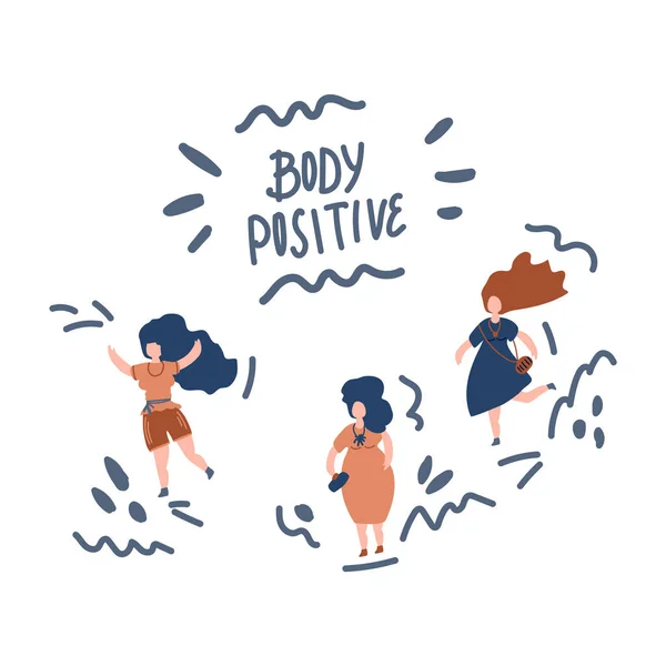 Het concept van positiviteit van het lichaam alle lichamen zijn goede lichamen. Vector illustratie van een groep van plus size vrouwen. Illustratie van met de hand getrokken meisjes ter ondersteuning van vrouwen. — Stockvector