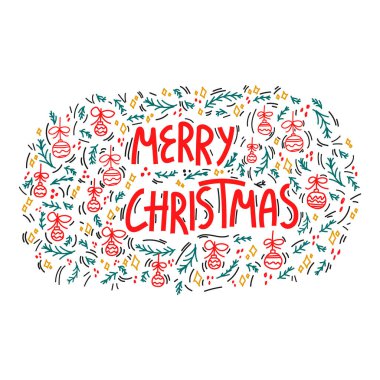 Hazır Noel ve kış tatillerinin sembolleriyle dolu yeni yıl yazıtları. Pankartlar, tebrik kartları, hediyeler vs. için kullanılabilir. Noel ağacı ve kışın olduğu tatil kartı..