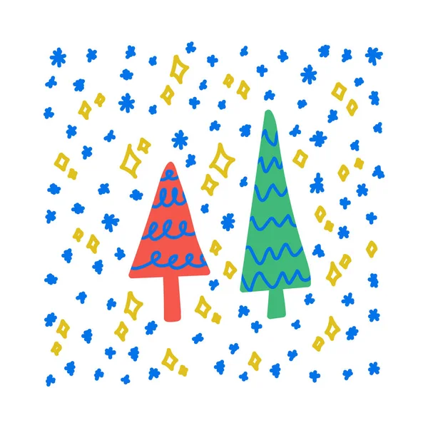La Navidad preparada y las inscripciones de Año Nuevo con los símbolos de las fiestas invernales. Se puede utilizar para pancartas, tarjetas de felicitación, regalos, etc. Tarjeta de vacaciones, con árbol de Navidad e invierno. — Vector de stock