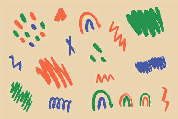 Çeşitli şekillerden ve Doodle nesnelerinden oluşan büyük bir soyut set. Koleksiyon Doodle tarzında elle çizilmiş. Modern moda vektör çizimi. Tüm elementler izole edildi.