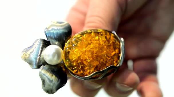 Joyas Para Mujer Hechas Metales Comunes Vidrio Piedras Ornamentales Materiales — Vídeos de Stock