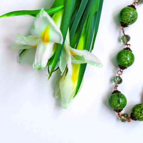 daffodils and green beads