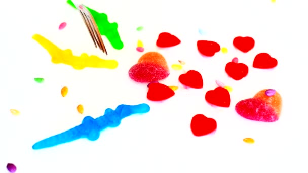 糖果从果酱的形式 心脏和数字动物 — 图库视频影像