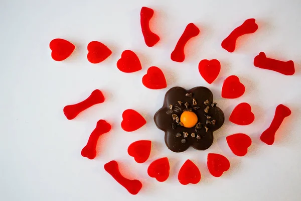 Confitería Mermelada Forma Del Corazón Las Galletas Forma Flor — Foto de Stock