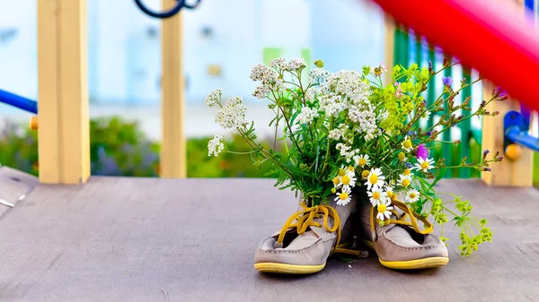 erkek veya kadın ayakkabıları papatya bir baskınlık ile yabani çiçek buketi 