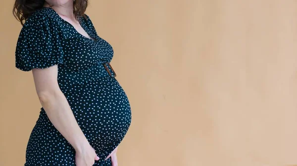 Zwangere Jonge Vrouw Donkere Jurk — Stockfoto