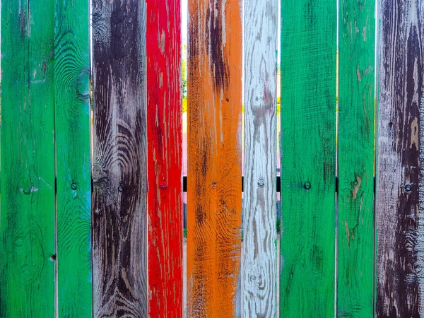 Fence Made Wooden Boards Painted Different Colors Paint — Stock Photo, Image