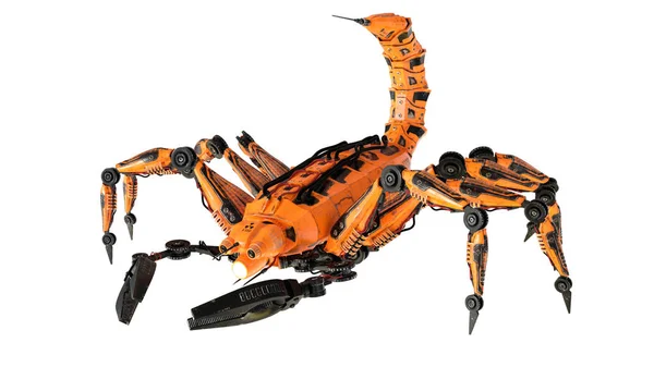Скорпион Оранжевого Механического Робота Белом Фоне — стоковое фото