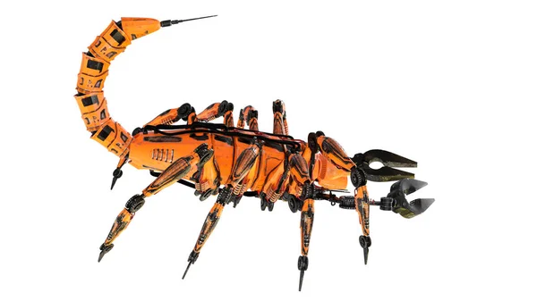 Scorpion Pomarańczowy Robot Mechaniczne Białym Tle — Zdjęcie stockowe
