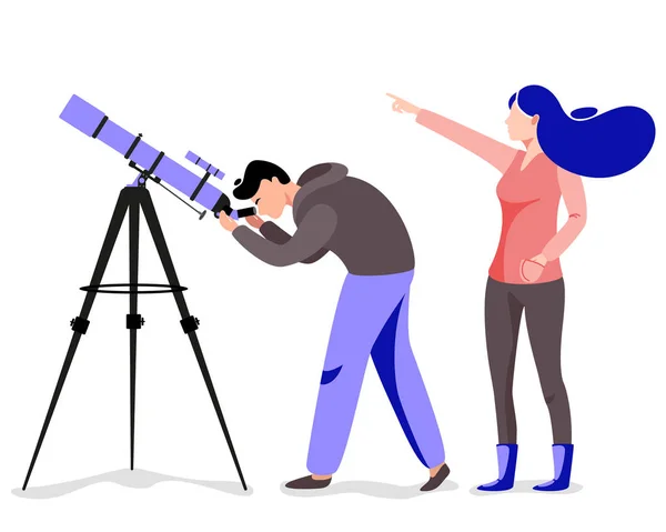星を求めて望遠鏡を持つ男 — ストックベクタ