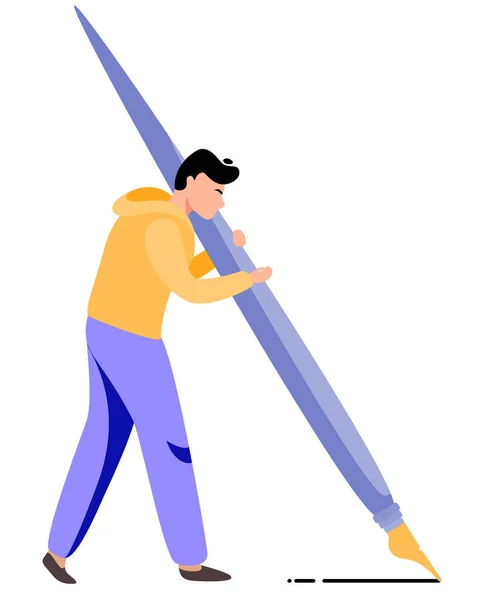 Man hold big pencil. Writer vector illustration. — Stock Vector