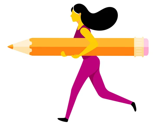Un homme tient un gros crayon. Illustration vectorielle de l'écrivain . — Image vectorielle