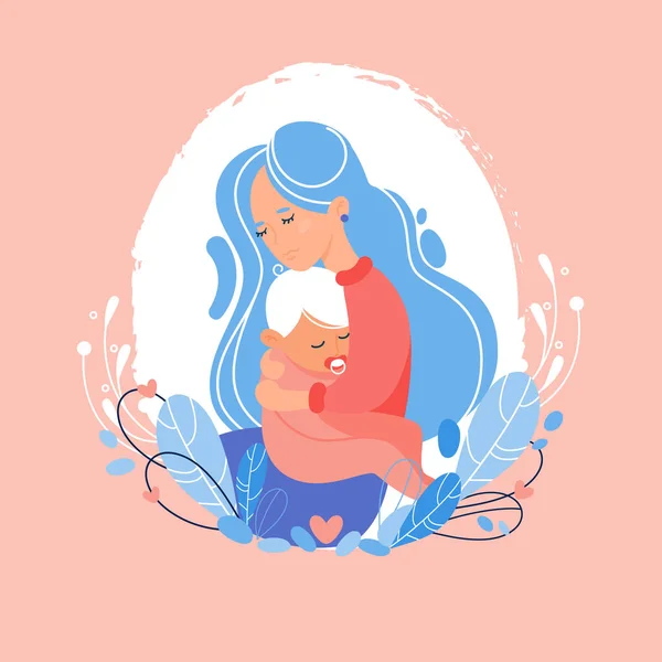 Mãe e bebê estilizado símbolo vetor, mãe abraça seu modelo de logotipo do filho — Vetor de Stock
