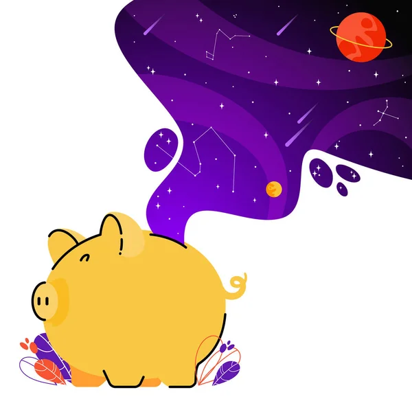 Piggy bank with space cloud. Budget or money savings concept — Stock Vector