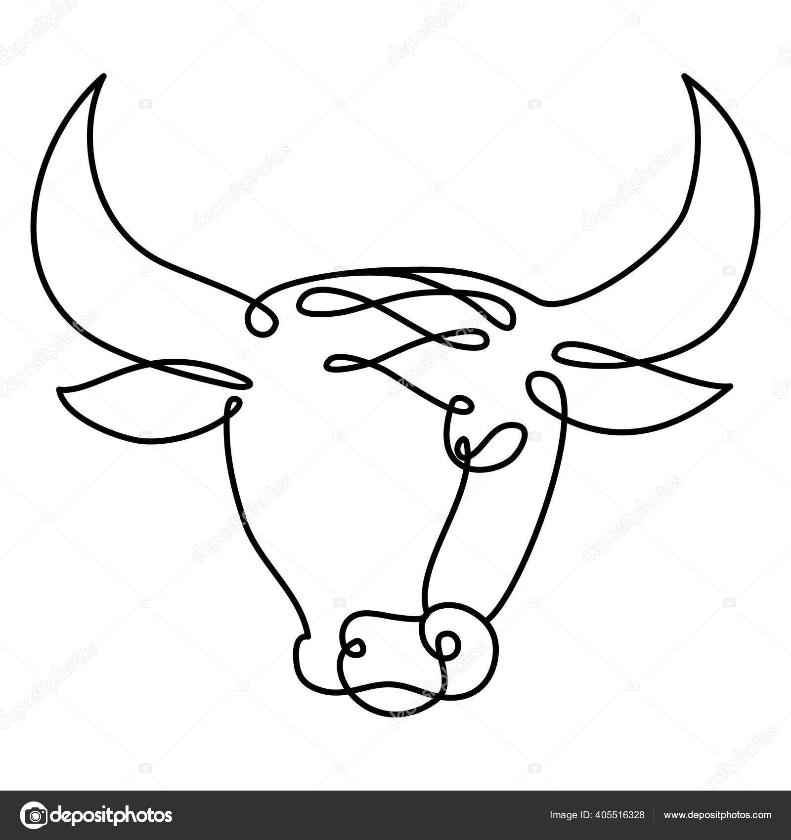 One line drawing bulls head. Continuous line art of Bull. Symbol of