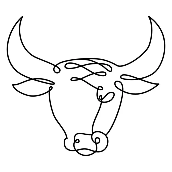 雄牛の頭を描く1行。ブルの連続ラインアート。2021年新年のシンボル. — ストックベクタ