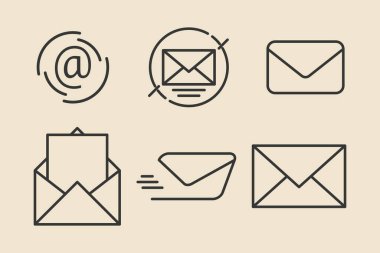 E- posta, zarf simgesi seti. İnce bir çizgi çiz. İzole edilmiş. 