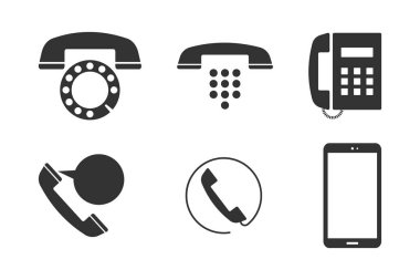 Telefon simgesi ayarlandı. Düz stil. İzole edilmiş. 