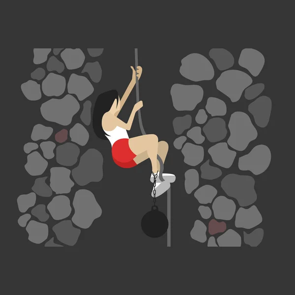 Jeune Femme Avec Balle Prison Corde Escalade Dans Grotte — Image vectorielle