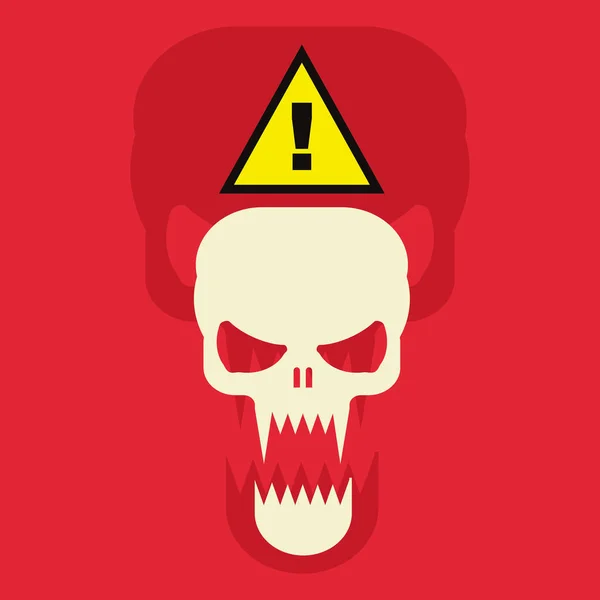 黄色い警報標識で頭蓋骨を叫ぶ 危険の概念 平面図 — ストックベクタ