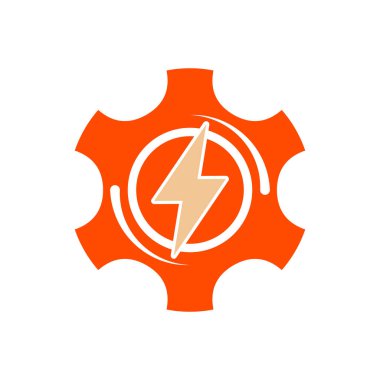 Vites ve yıldırım logosu. Elektrik enerjisi kavramı. Düz stil. Beyaz arkaplanda izole. 