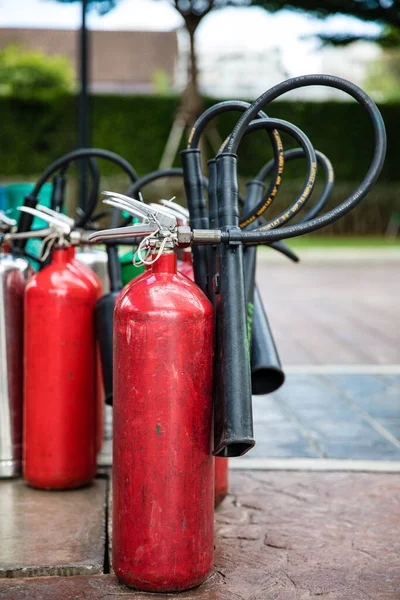 Group of fire extinguisher tanks, Emergency equipment when fire