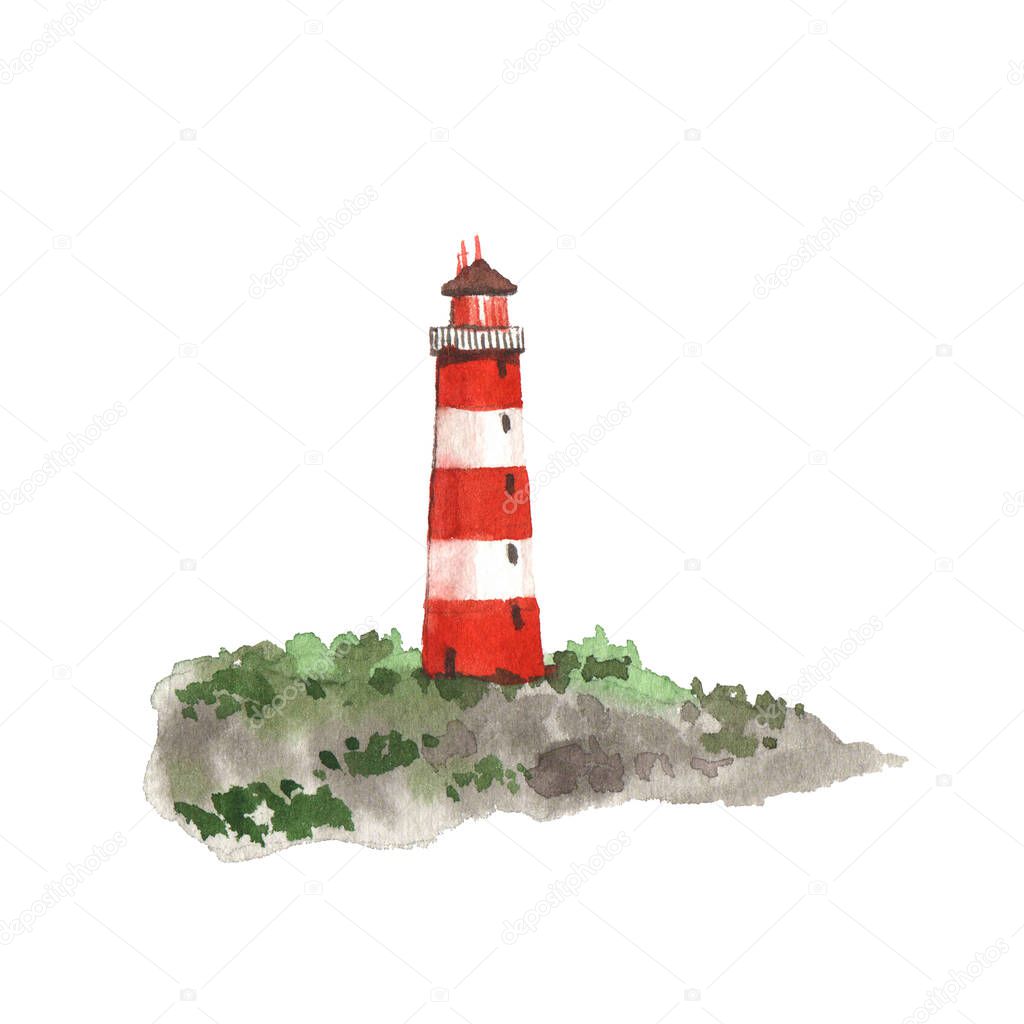 Watercolor lighthouse isolated objects on white background