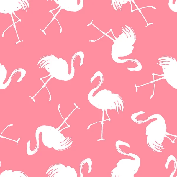 Sömlös Bakgrund Med Vita Flamingos Rosa Bakgrund — Stockfoto