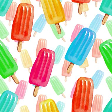 Yaz dondurması ile suluboya tarzında kusursuz bir arka plan. Beyaz bir arkaplanda