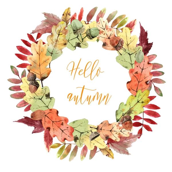 Akvarelový Rám Jasnými Podzimními Listy Izolované Bílém Pozadí — Stock fotografie