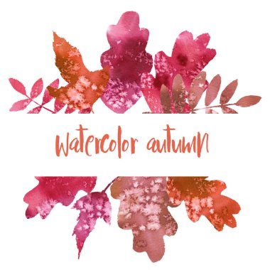 Beyaz arkaplanda parlak sonbahar yapraklarına sahip suluboya çerçeve