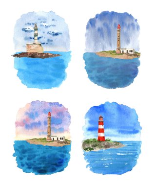 Suluboya deniz feneri. İlginç bir bulmaca. Beyaz arkaplanda izole nesneler