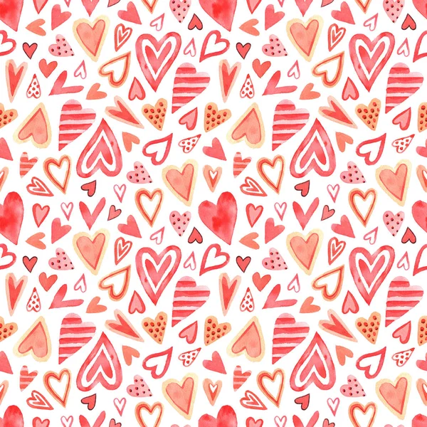 Akvarel Bezešvný Vzor Prvky Pro Valentýna Bílém Pozadí Srdce Sladkosti — Stock fotografie