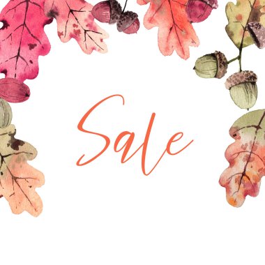 Beyaz arkaplanda parlak sonbahar yapraklarına sahip suluboya çerçeve