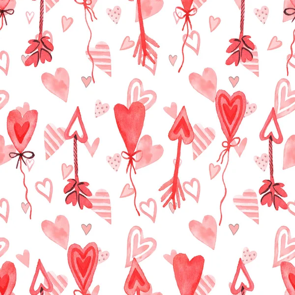 Акварель Бесшовный Узор Элементами День Святого Валентина Белом Фоне — стоковое фото