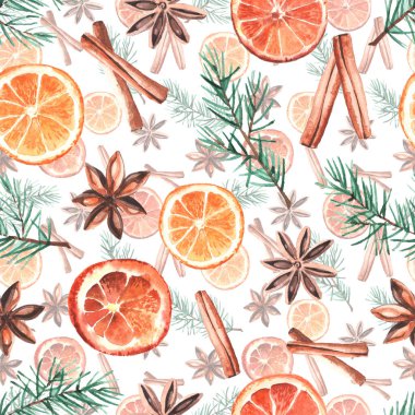 Suluboya stilinde, sıcak şarap için elementlerden yapılmış kusursuz bir desen. Beyaz arkaplandaki izole nesne