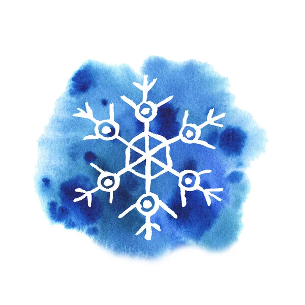 Снежинки Снежном Синем Фоне Акварельном Стиле — стоковое фото