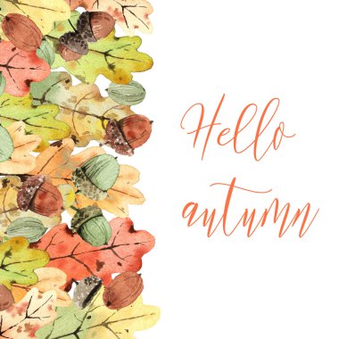 Beyaz arkaplanda parlak sonbahar yapraklarına sahip suluboya çerçeve