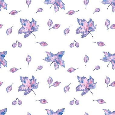 Suluboya kış yapraklı desen. Donmuş sonbahar. Beyaz bir arkaplanda