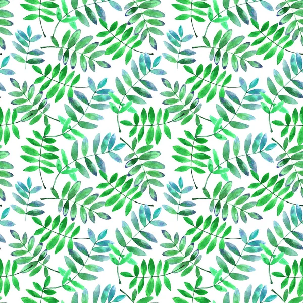 Watercolor pattern with bright summer leaves isolated on white background