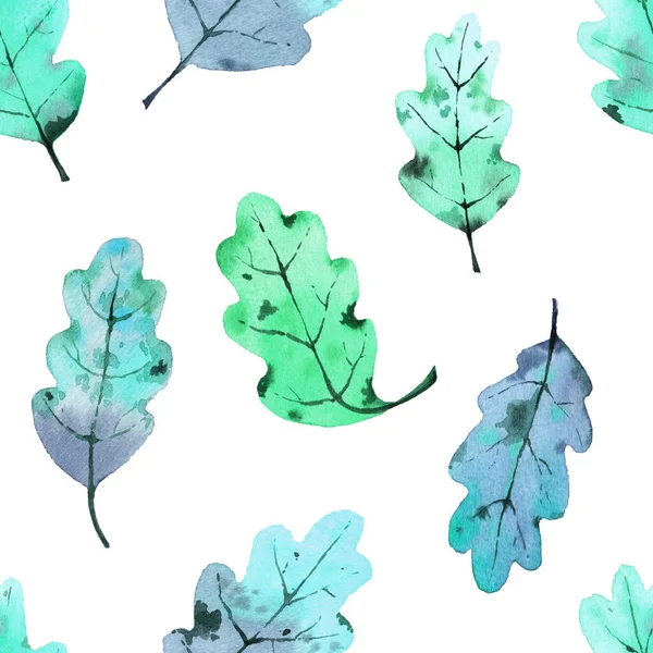 Pattern Watercolor Oak Leaves White Background — Stock Photo, Image