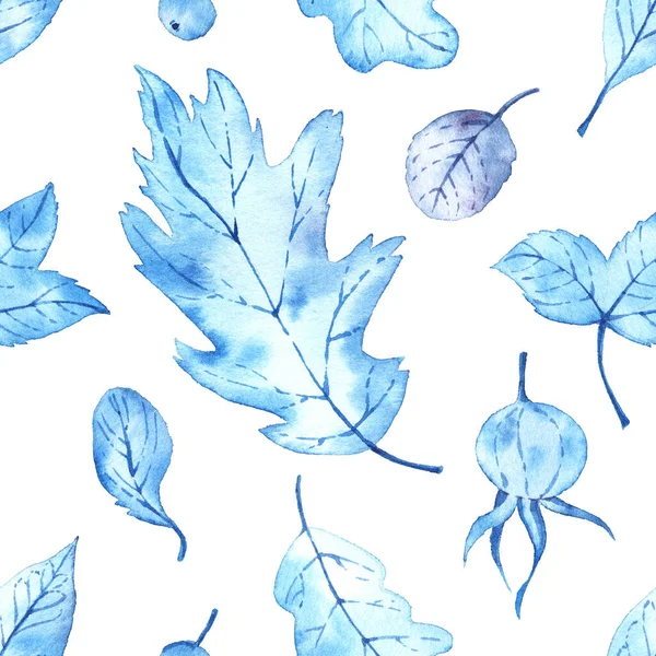 Pattern Watercolor Winter Leaves Frozen Autumn White Background — Stock Photo, Image