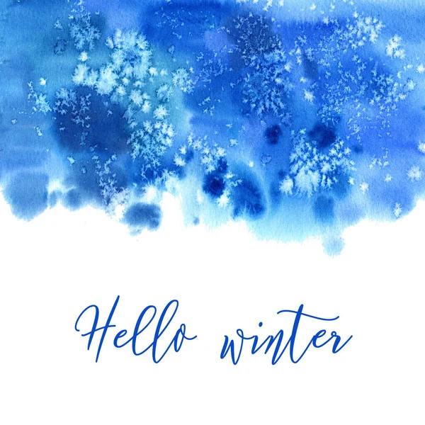 Frame Met Aquarel Sneeuwvlekken Een Witte Achtergrond Hallo Winter — Stockfoto