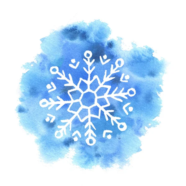 Νιφάδες Χιονιού Ένα Χιονισμένο Μπλε Φόντο Στο Στυλ Της Ακουαρέλας — Φωτογραφία Αρχείου
