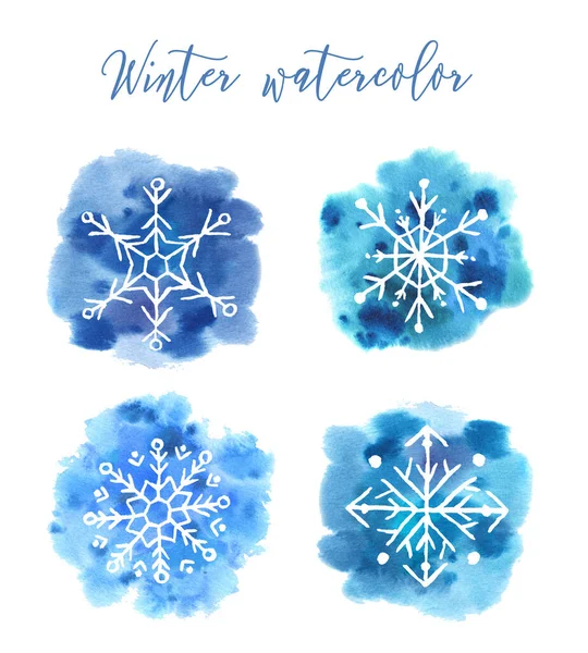 Сніжинки Засніженому Синьому Фоні Стилі Акварелі — стокове фото