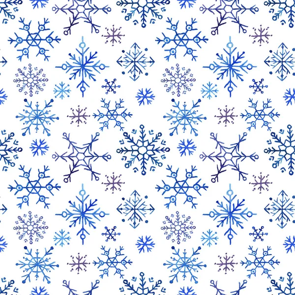 Безшовний Візерунок Акварельними Сніжинками Білому Тлі — стокове фото
