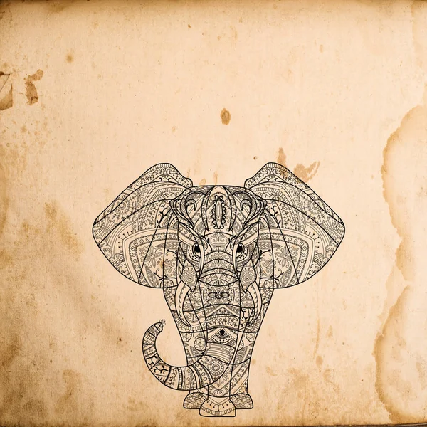 Fundo Papel Vintage Com Elefante — Fotografia de Stock