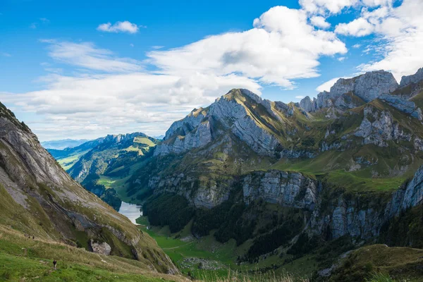 Alpes Suíços Appenzell Ebenalp Seealpsee Trilha Caminhadas Caps Suíços — Fotografia de Stock